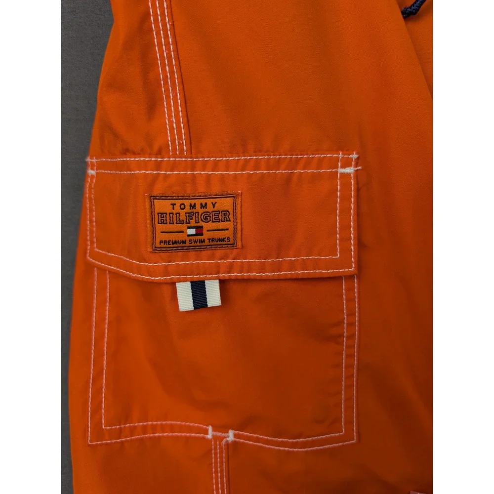 Tommy Hilfiger Mens Orange Hibiscus Floral Board Shorts Swim Trunks Small